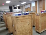 Backs of wooden book carts, July 2, 2019